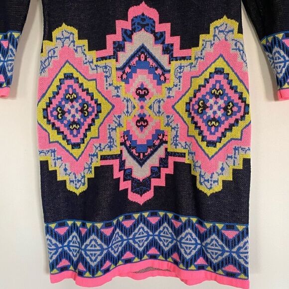 Flying Tomato Quarter Sleeve Vneck Boho Sweater Dress Size Large Bold Multicolor - Picture 2 of 7